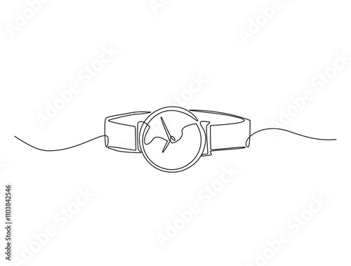 Continuous line drawing art of wristwatch with a strap. men's watch in single line draw with active stroke.