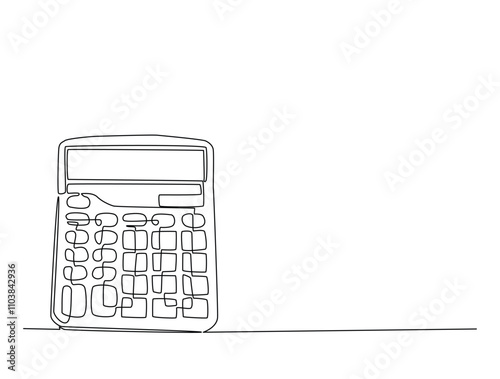 Continuous line drawing art of calculator accounting tool. Calculator in single line draw with active stroke.