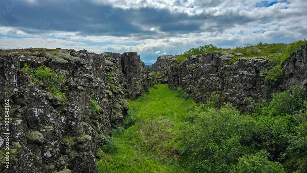 Thingvellir National Park: Aerial View of Iceland's Rift Valley and Oxararfoss Waterfall Thingvellir National Park: Aerial View of Iceland's Rift Valley and Oxararfoss Waterfall