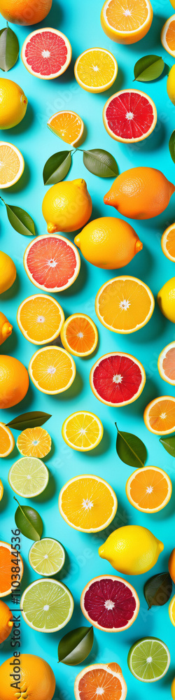 Vibrant citrus fruits in a sunny setting, featuring a variety of colors and textures against a bright turquoise background awaiting text. Vibrant citrus fruits in a sunny setting, featuring a variety of colors and textures against a bright turquoise background awaiting text.