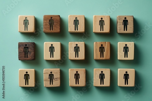 Diverse Team Organized Wooden Block Arrangement photo