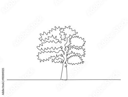 Continuous line drawing art of nature big tree. Tree in single line draw with editable stroke.