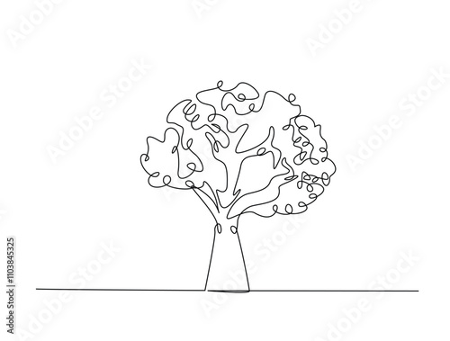 Continuous line drawing art of nature big tree. Tree in single line draw with editable stroke.