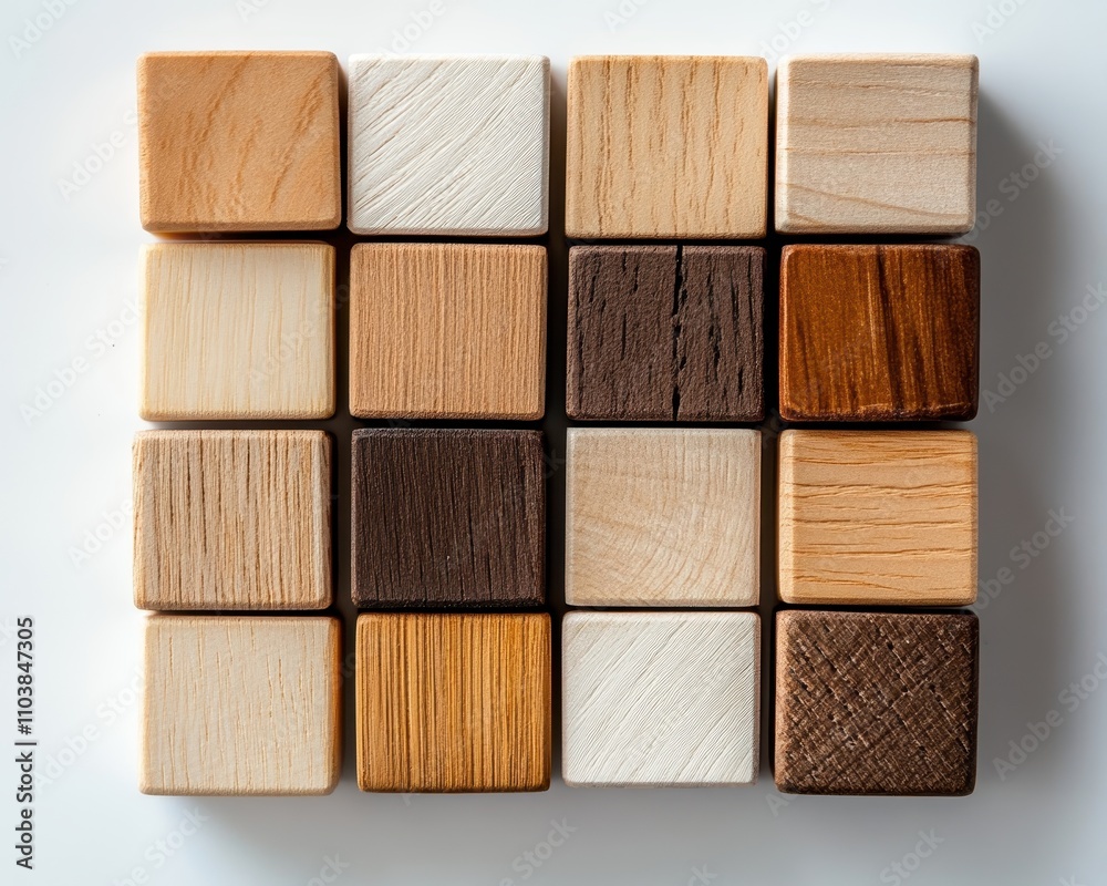 Wooden Blocks in Various Natural Finishes and Textures Arranged Neatly Wooden Blocks in Various Natural Finishes and Textures Arranged Neatly