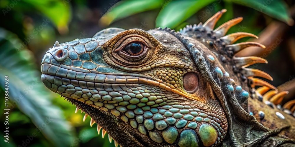 Stunning Macro Photography of Rhinoceros Iguana (Cyclura cornuta) Showcasing Its Unique Scales, Textures, and Vibrant Colors in a Natural Habitat Setting Stunning Macro Photography of Rhinoceros Iguana (Cyclura cornuta) Showcasing Its Unique Scales, Textures, and Vibrant Colors in a Natural Habitat Setting