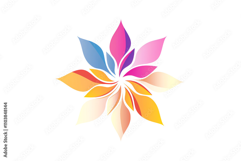 Colorful abstract flower with gradient petals in vibrant hues, radiating from the center. Colorful abstract flower with gradient petals in vibrant hues, radiating from the center.