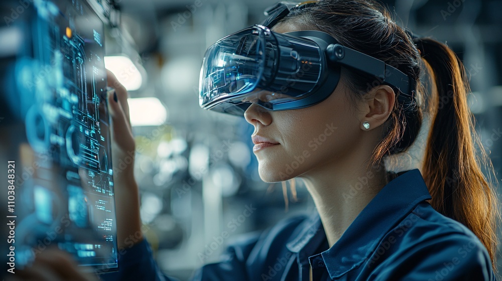 Virtual reality developer adjusting VR headset, immersive lab setting, futuristic technology, vibrant colors, macro lens capture, Virtual reality developer adjusting VR headset, immersive lab setting, futuristic technology, vibrant colors, macro lens capture,