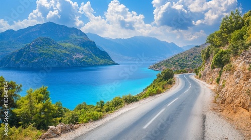 Serene Coastal Road Trip: Stunning Scenery and Turquoise Waters Await. Discover breathtaking views of winding roads, lush greenery, and a mesmerizing turquoise sea