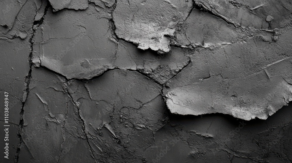 Abstract grayscale image of cracked clay, showcasing texture and depth. Abstract grayscale image of cracked clay, showcasing texture and depth.