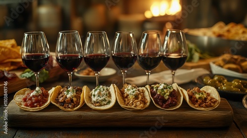 Culinary journey taco tasting flight & wine pairing in a cozy cellar