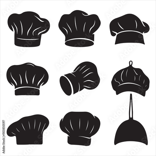 set of vector different types of chef hat silhouette
