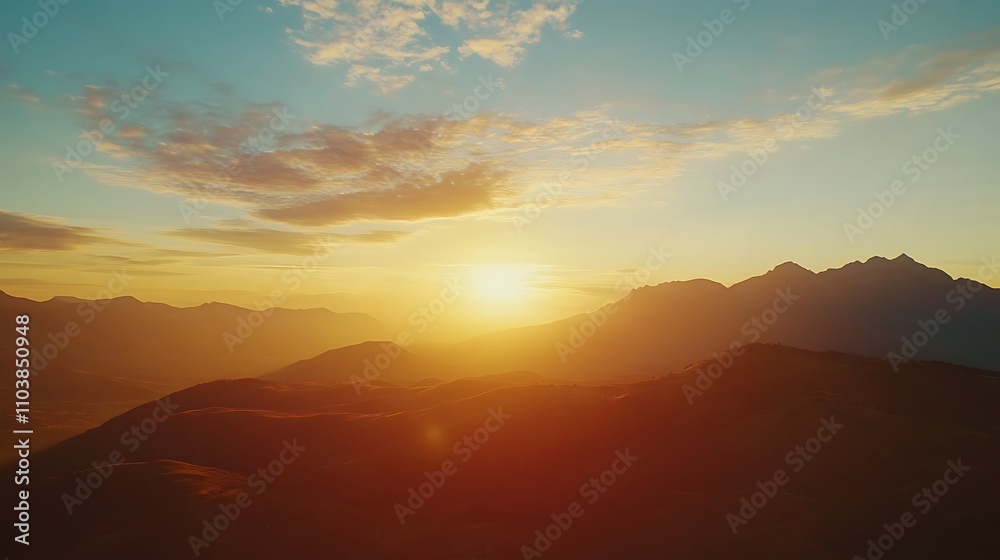Golden hour paints the mountain range in warm hues as the sun sets. Golden hour paints the mountain range in warm hues as the sun sets.