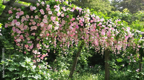 Beautiful wild morning glory vines in a natural setting, foliage, natural setting, tropical, lush, plants photo