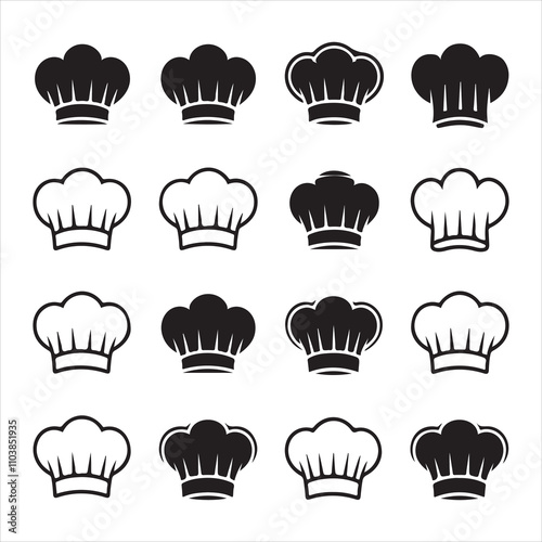 set of vector different types of chef hat silhouette