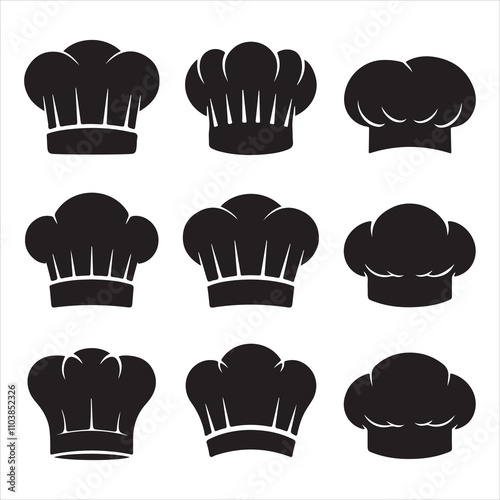 set of vector different types of chef hat silhouette