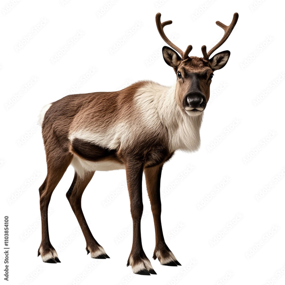 Fototapeta premium 4k backgroundless cutout of a furry reindeer looking at camera
