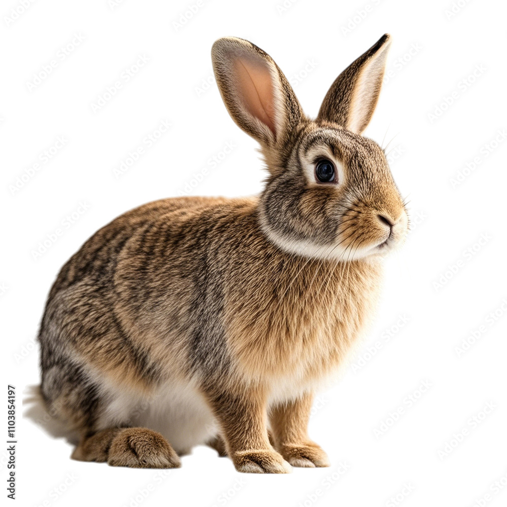 Fototapeta premium 4k backgroundless cutout of a brown rabbit sitting looking at the camera