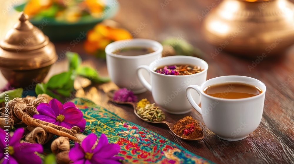 Elegant Display of Herbal Teas and Spices on Rustic Wooden Table Indian food cuisine Elegant Display of Herbal Teas and Spices on Rustic Wooden Table Indian food cuisine