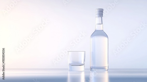 Clear Vodka Bottle and Shot Glass Drink Still Life Beverage Photography