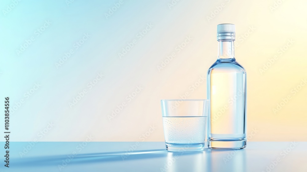 Refreshing Pure Water Bottle Glass Hydration Purity Cleanliness Refreshing Pure Water Bottle Glass Hydration Purity Cleanliness