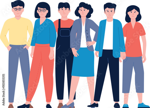 A group of people are standing together, with some wearing glasses