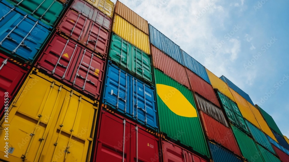 Fototapeta premium A Vibrant Array of Shipping Containers; A Stunning Visual of Global Trade and Logistics