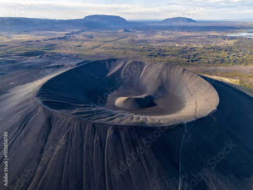 Scenic top view of Hverfell volcano crater in Iceland, Iceland, volcanic landscape, crater, Hverfjall photo