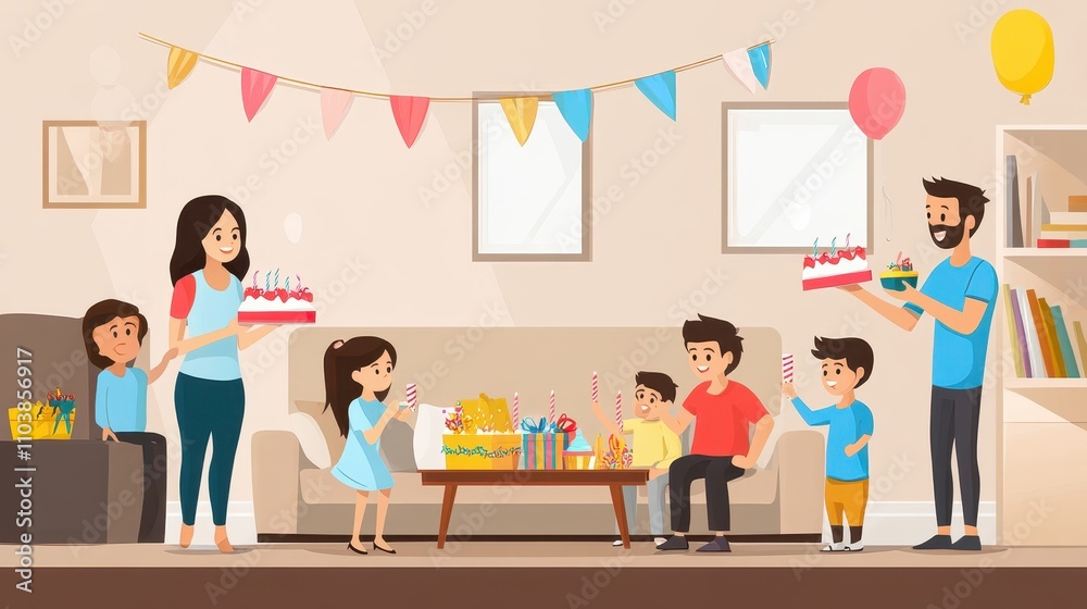 Happy family celebrating birthday at home. Happy family celebrating birthday at home.