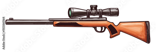 Rifle with scope, detailed design, wooden stock, precision optics, ideal for hunting and shooting sports, vector illustration, isolated, flat