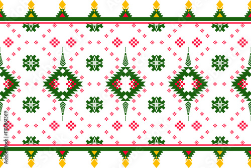 pattern with christmas trees,Geometric ethnic pattern, Native American tribal fabric, rug, vector Illustration design on white background