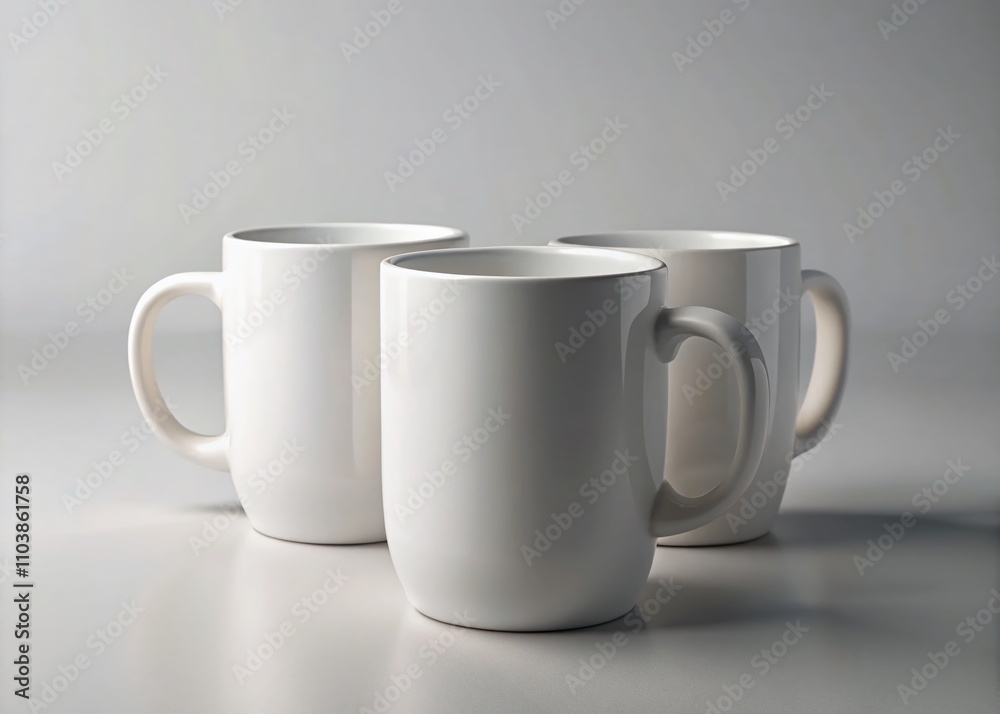 Stylish and Minimalistic White Ceramic Mugs in 3D Mockup Presentation for Modern Home Decor and Coffee Enthusiasts, Ideal for Branding and Product Showcase Stylish and Minimalistic White Ceramic Mugs in 3D Mockup Presentation for Modern Home Decor and Coffee Enthusiasts, Ideal for Branding and Product Showcase
