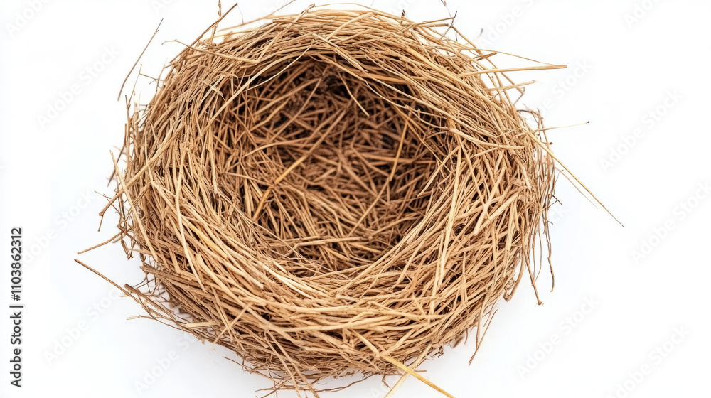 A bird's nest made of straw, isolated on a white background A bird's nest made of straw, isolated on a white background