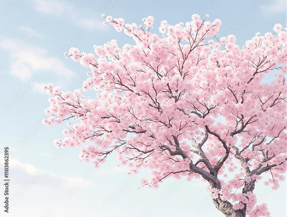 Botanical watercolor painting of a pink sakura tree, branches, artistic, Japanese Botanical watercolor painting of a pink sakura tree, branches, artistic, Japanese