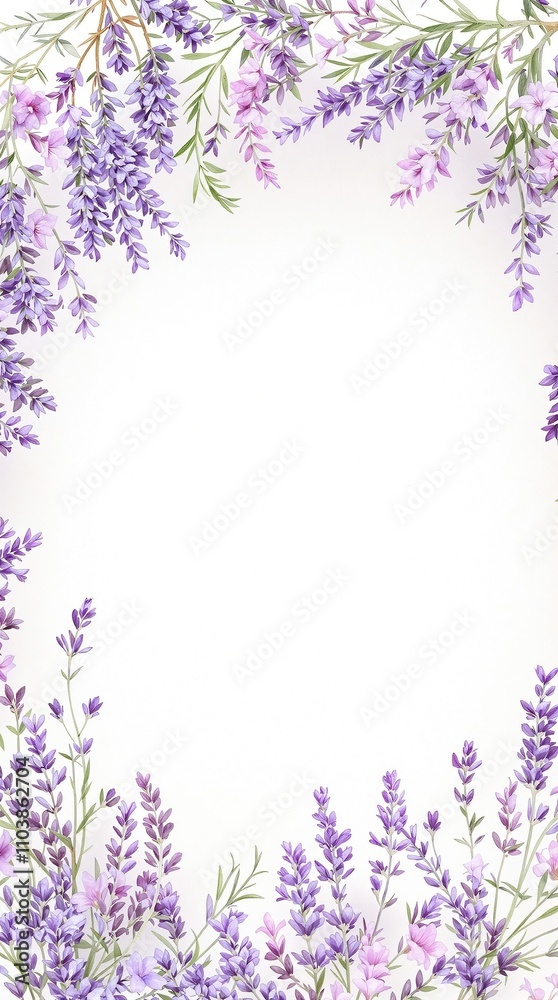 Botanical watercolor wreath with purple lavender and rosemary, botanical, floral, wreath Botanical watercolor wreath with purple lavender and rosemary, botanical, floral, wreath