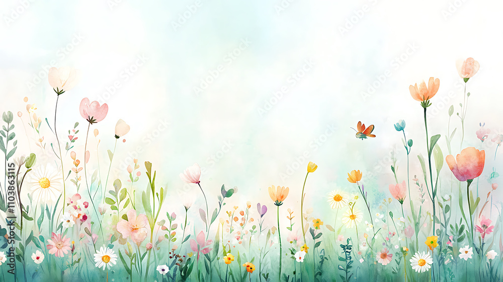 vibrant wildflower meadow filled with colorful blooms and soft pastel hues, creating serene and cheerful atmosphere vibrant wildflower meadow filled with colorful blooms and soft pastel hues, creating serene and cheerful atmosphere