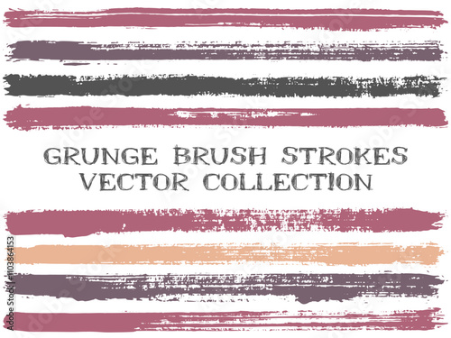 Long ink brush strokes isolated design elements. Set of paint lines. Abstract stripes, textured paintbrush stroke shapes. Ink brush stripes isolated on white, vector wall paint samples set.
