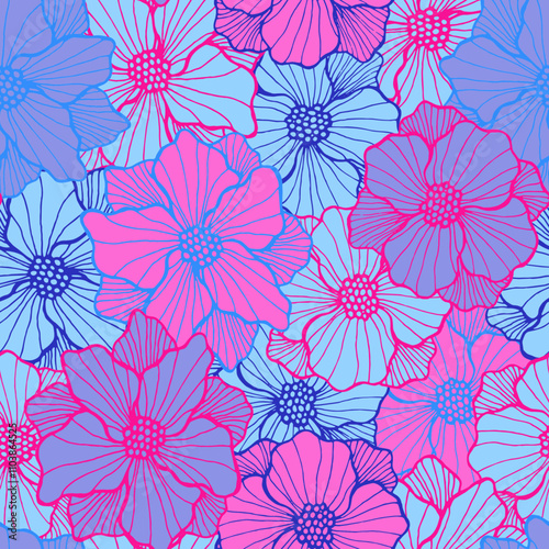 Modern anemone blossom periodic design. Hand drawn floral background. Anemone...