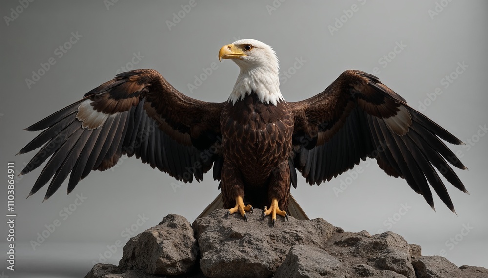 Naklejka premium Bald Eagle Perched on Rocky Cliff