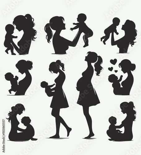 silhouettes of children and mom