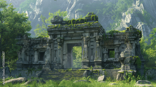 Ancient temple in a tranquil valley 3D render