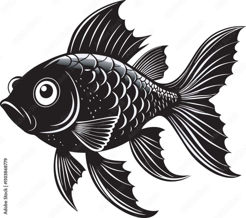 A black silhouette Goldfish vector art on a isoleted white background A black silhouette Goldfish vector art on a isoleted white background