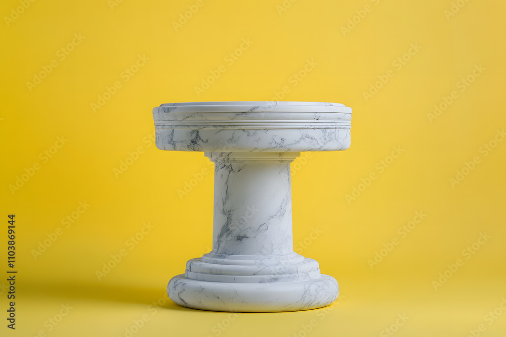 Marble stone podium on a Yellow background, display for cosmetic and products, light Yellow abstract backdrop with copy space Marble stone podium on a Yellow background, display for cosmetic and products, light Yellow abstract backdrop with copy space