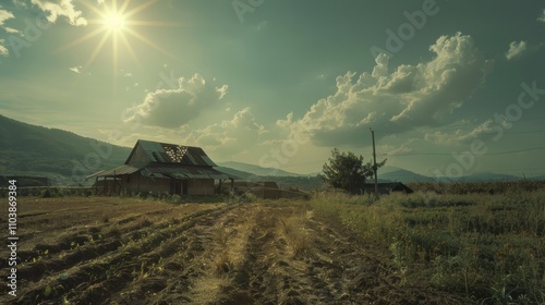 Desolate Farmhouse Under a Bleak Sky 