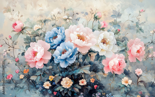 Wallpaper Mural Retro style floral texture art background Torontodigital.ca