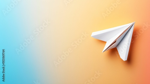 Paper join us. Paper airplane on a gradient background, symbolizing flight and creativity. photo