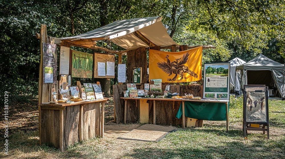 An educational display at a campsite, teaching about eco-friendly camping practices and wildlife protection. An educational display at a campsite, teaching about eco-friendly camping practices and wildlife protection.