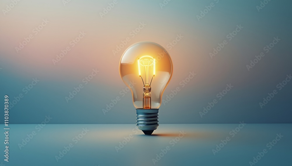 A glowing lightbulb stands majestically against a soft gradient background, radiating warmth and inspiration. The intricate filament inside glimmers with a golden hue, symbolizing creativity and the A glowing lightbulb stands majestically against a soft gradient background, radiating warmth and inspiration. The intricate filament inside glimmers with a golden hue, symbolizing creativity and the