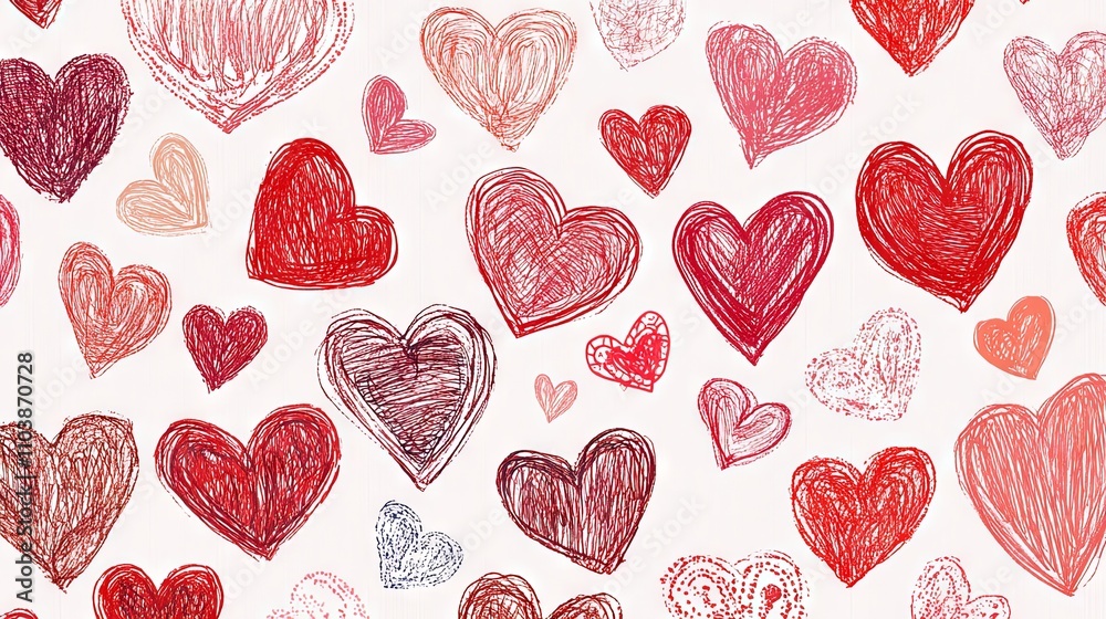 Hand Drawn Love Hearts Pattern Design