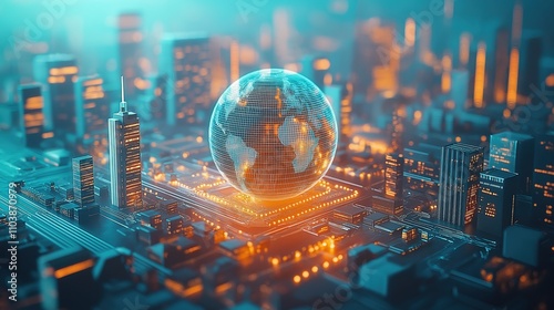A computer chip with a globe on top of it