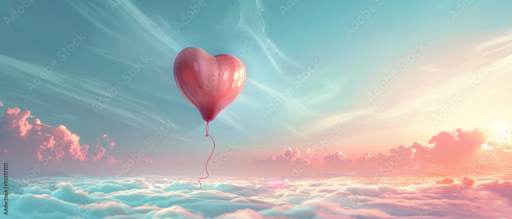 Fototapeta premium hot air heart shaped balloon in the sky